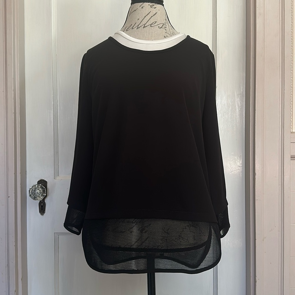 Katherine Barclay Montreal Black and White Layered Tunic With Mesh Trim